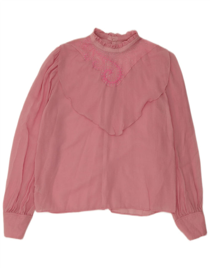 Vintage Womens Long Sleeve Blouse Top UK 14 Medium Pink Wool