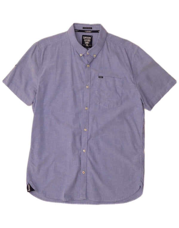 Superdry Mens Oxford Short Sleeve Shirt XL Blue Cotton