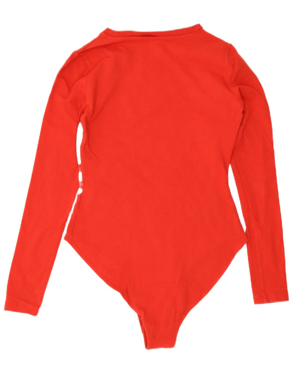Adidas Womens Long Sleeve Graphic Bodysuit UK 10 Small Red Cotton
