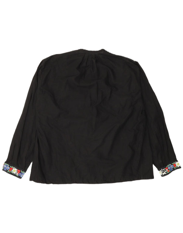 Vintage Womens Long Sleeve Blouse Top UK 18 XL Black Floral