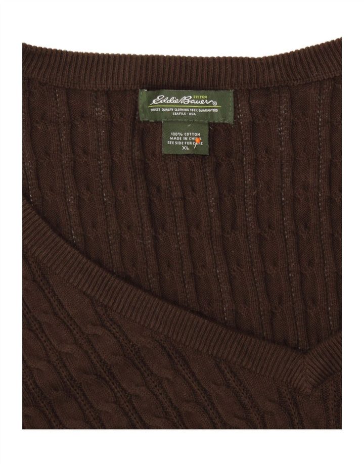 EDDIE BAUER Womens V-Neck Jumper Sweater UK 18 XL Brown Cotton