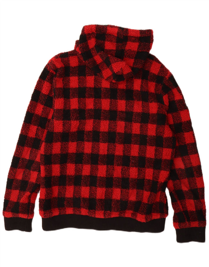 Superdry Mens Hooded Fleece Jacket UK 44 2XL Red Gingham Polyester