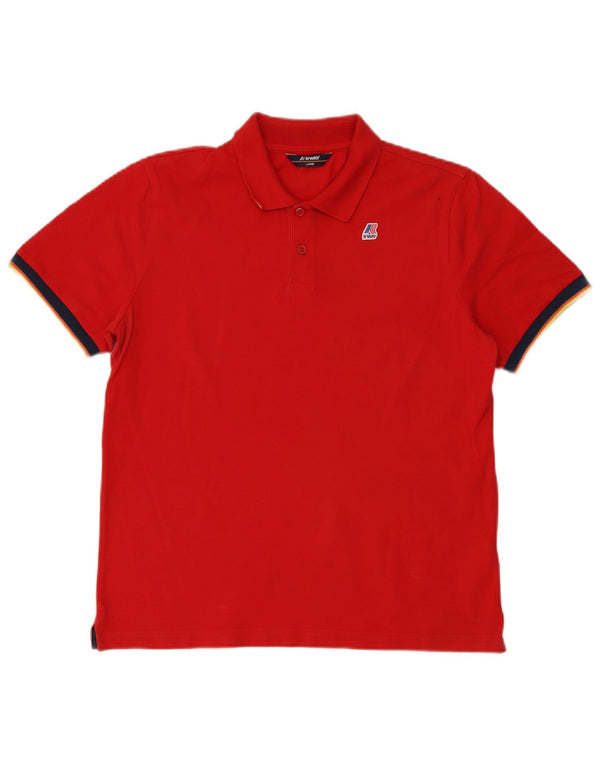 K-Way Mens Polo Shirt Large Red Colourblock Cotton