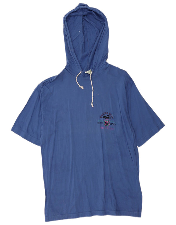 Vintage Womens Hooded Graphic T-Shirt Top UK 16 Large Blue