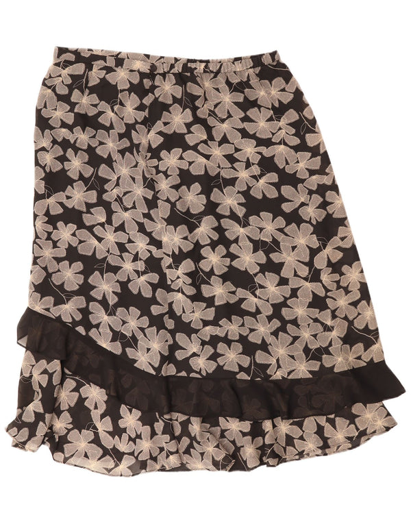 Vintage Womens Straight Skirt UK 22 3XL W40  Black Floral Polyester