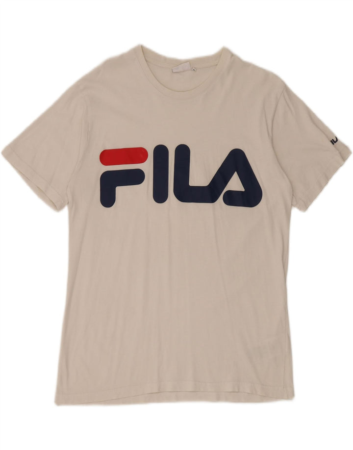 Fila Mens Graphic T-Shirt Top Medium White Cotton