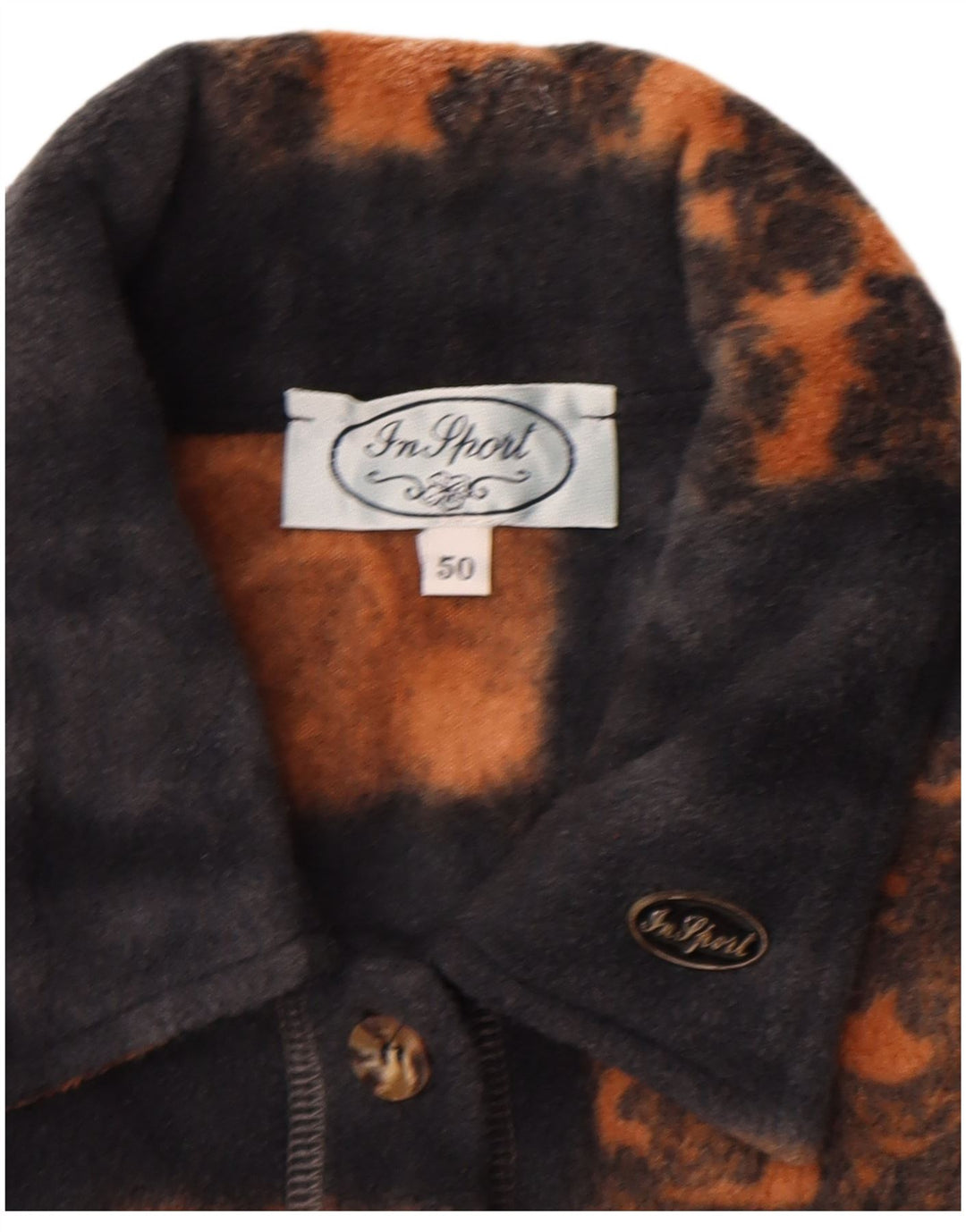 VINTAGE Womens Fleece Shirt IT 50 XL Navy Blue Patchwork Polyester