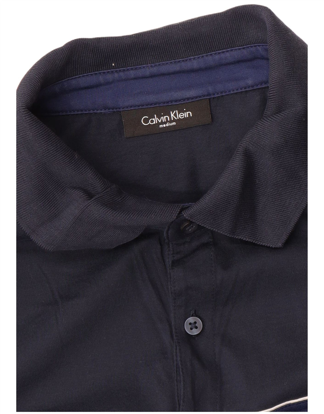 CALVIN KLEIN Mens Polo Shirt Medium Navy Blue Colourblock