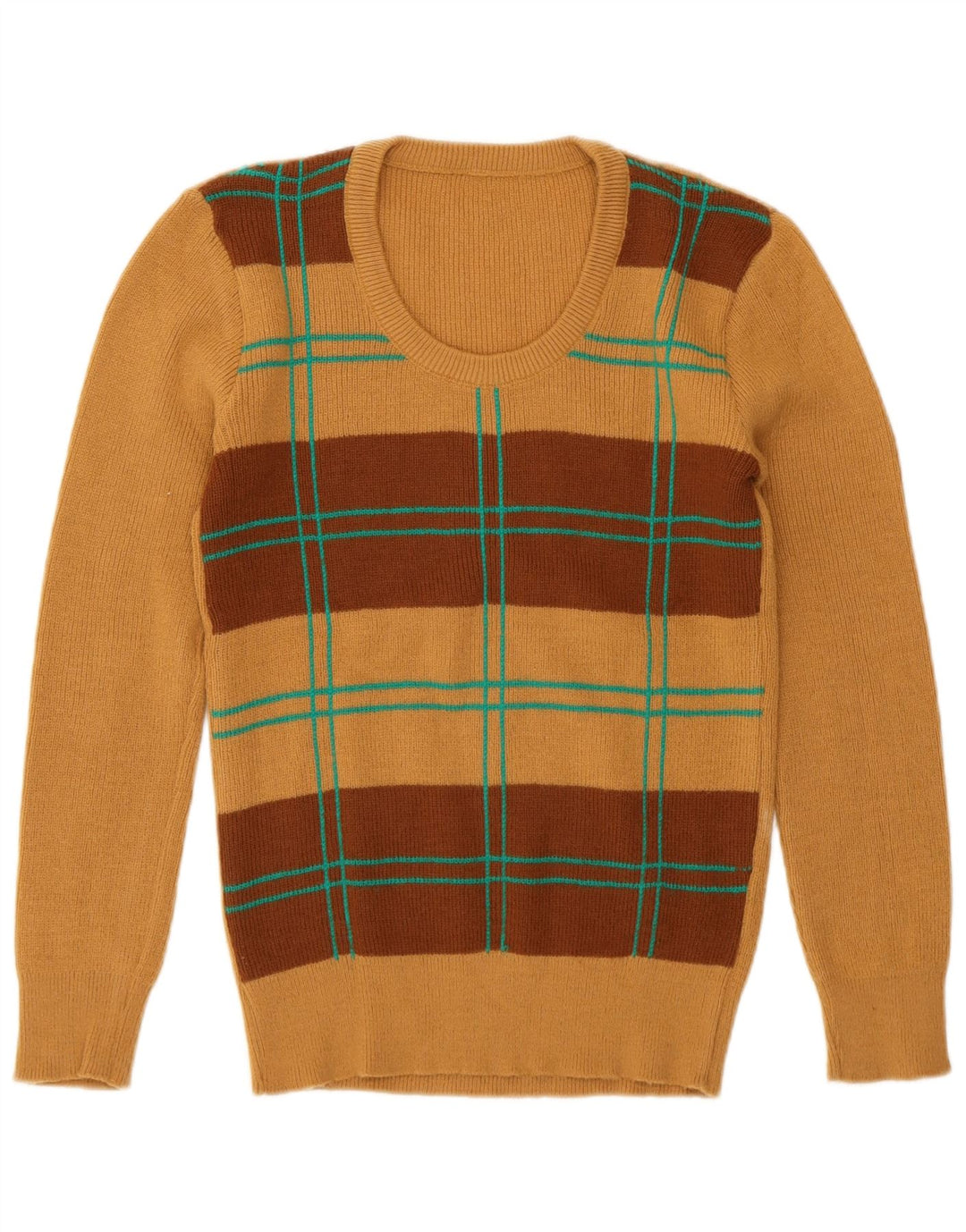 Vintage Womens Crew Neck Jumper Sweater UK 12 Medium Brown Geometric