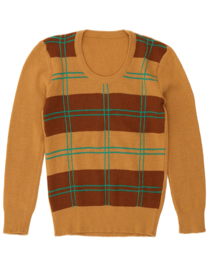 Vintage Womens Crew Neck Jumper Sweater UK 12 Medium Brown Geometric