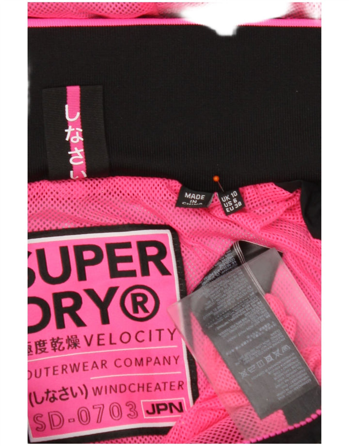 SUPERDRY Womens Hooded Rain Jacket UK 10 Small Black Nylon