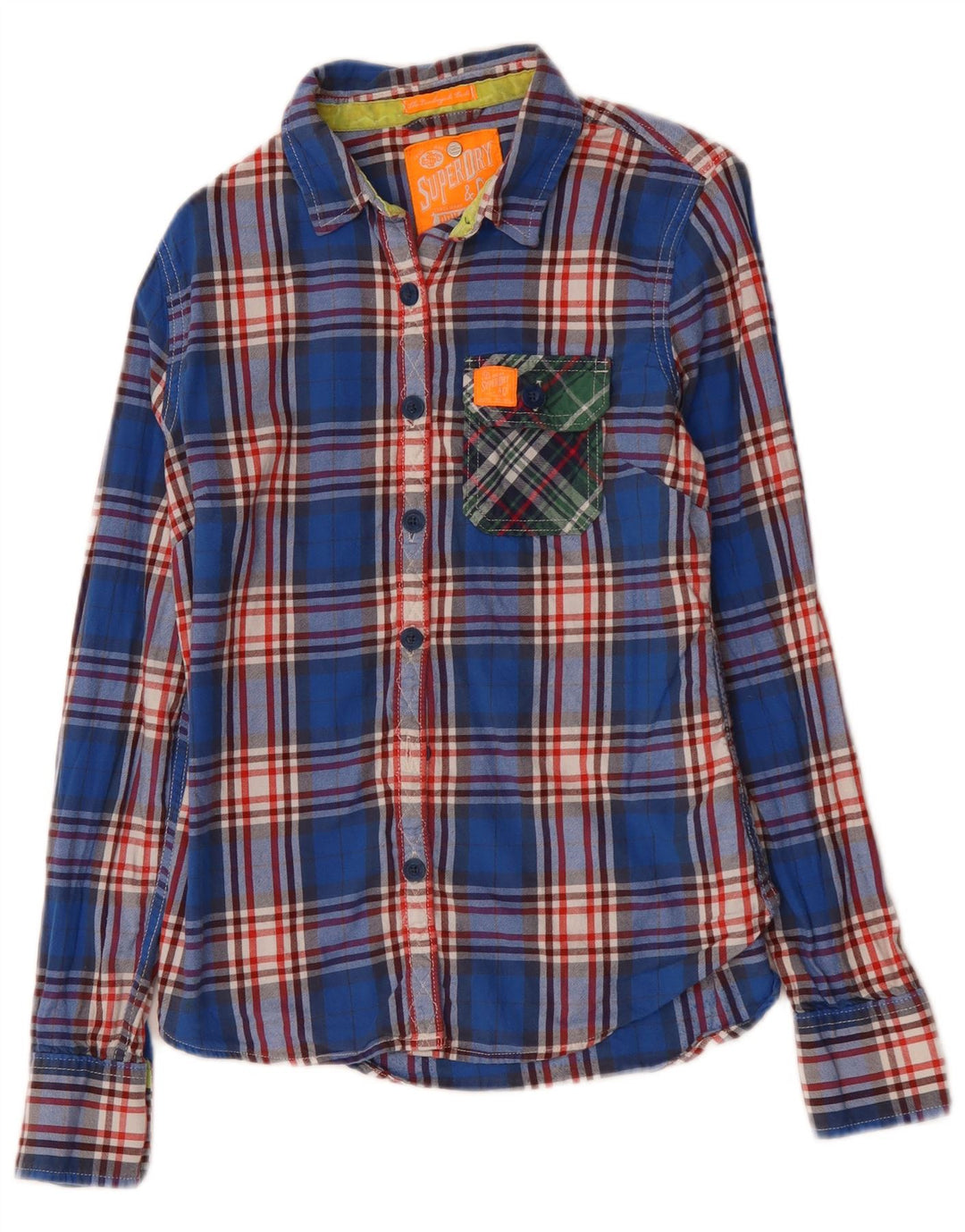 SUPERDRY Womens Flannel Shirt UK 12 Medium Blue Check Cotton