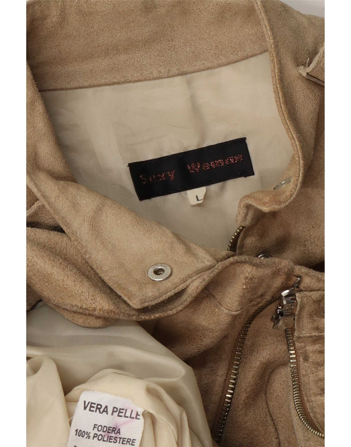 Vintage Womens Suede Jacket UK 14 Large Beige Leather