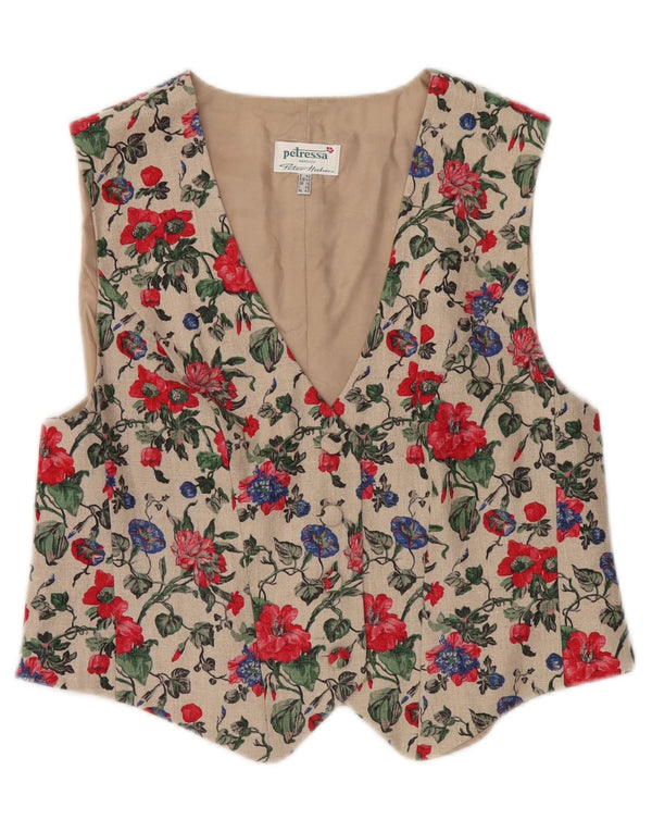 Peter Hahn Womens Petressa Waistcoat UK 16 Large Beige Floral Linen