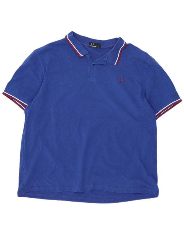 Fred Perry Mens Polo Shirt 3XL Blue Striped Cotton