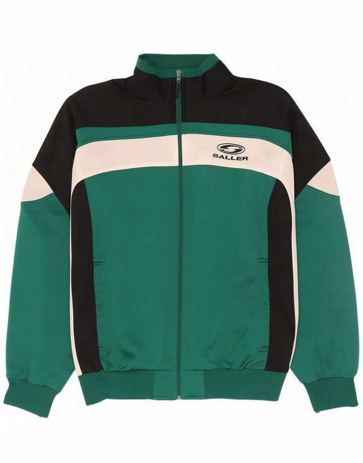 Saller Mens Graphic Tracksuit Top Jacket Large Green Colourblock Polyester