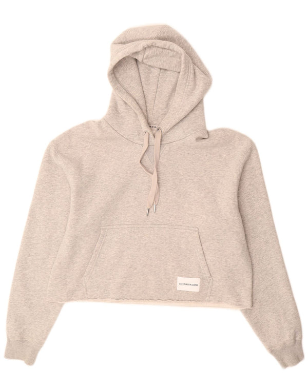 Calvin Klein Jeans Womens Crop Hoodie Jumper UK 14 Medium Grey Cotton