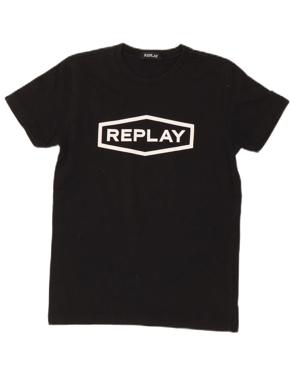 Replay Boys Graphic T-Shirt Top 11-12 Years Black Cotton