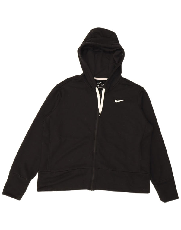 Nike Womens Dri Fit Zip Hoodie Sweater UK 16 Large Black Polyester