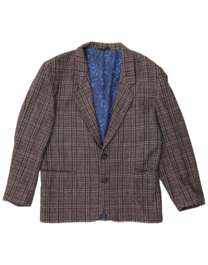 Vintage Mens 2 Button Blazer Jacket UK 38 Medium Grey Check Wool