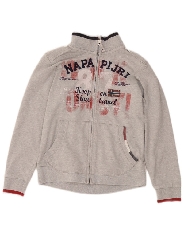 NAPAPIJRI Boys Graphic Tracksuit Top Jacket 9-10 Years Grey Cotton