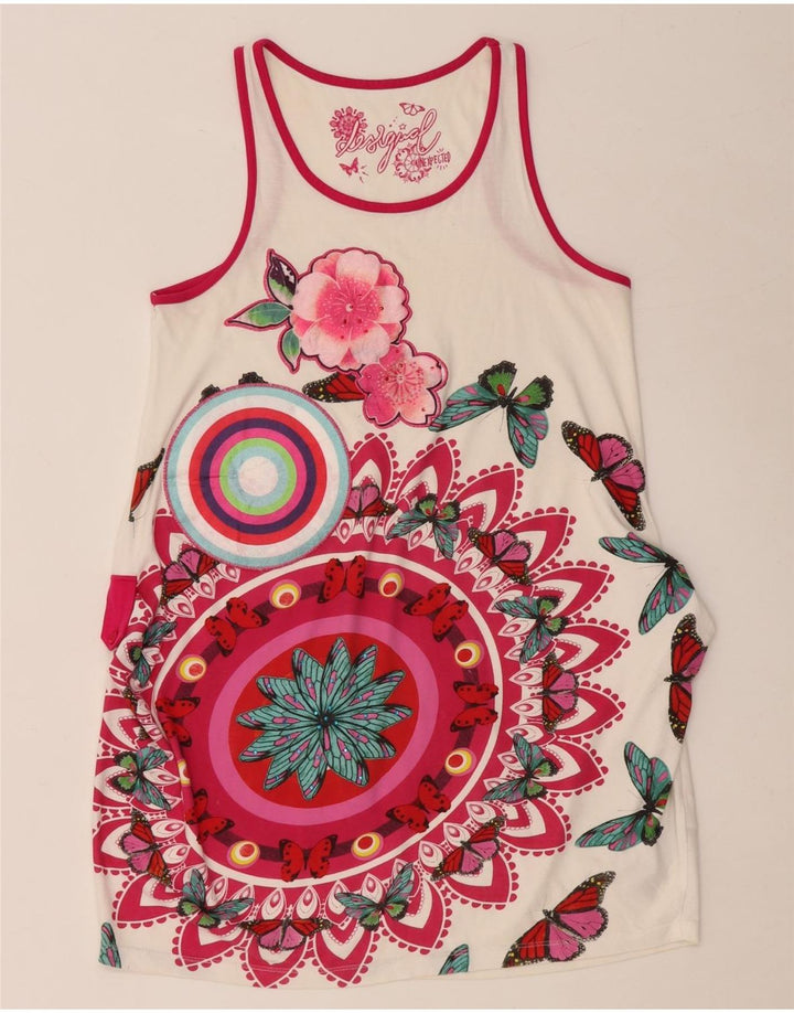 DESIGUAL Girls Graphic Sleeveless Tunic Dress 11-12 Years White Floral