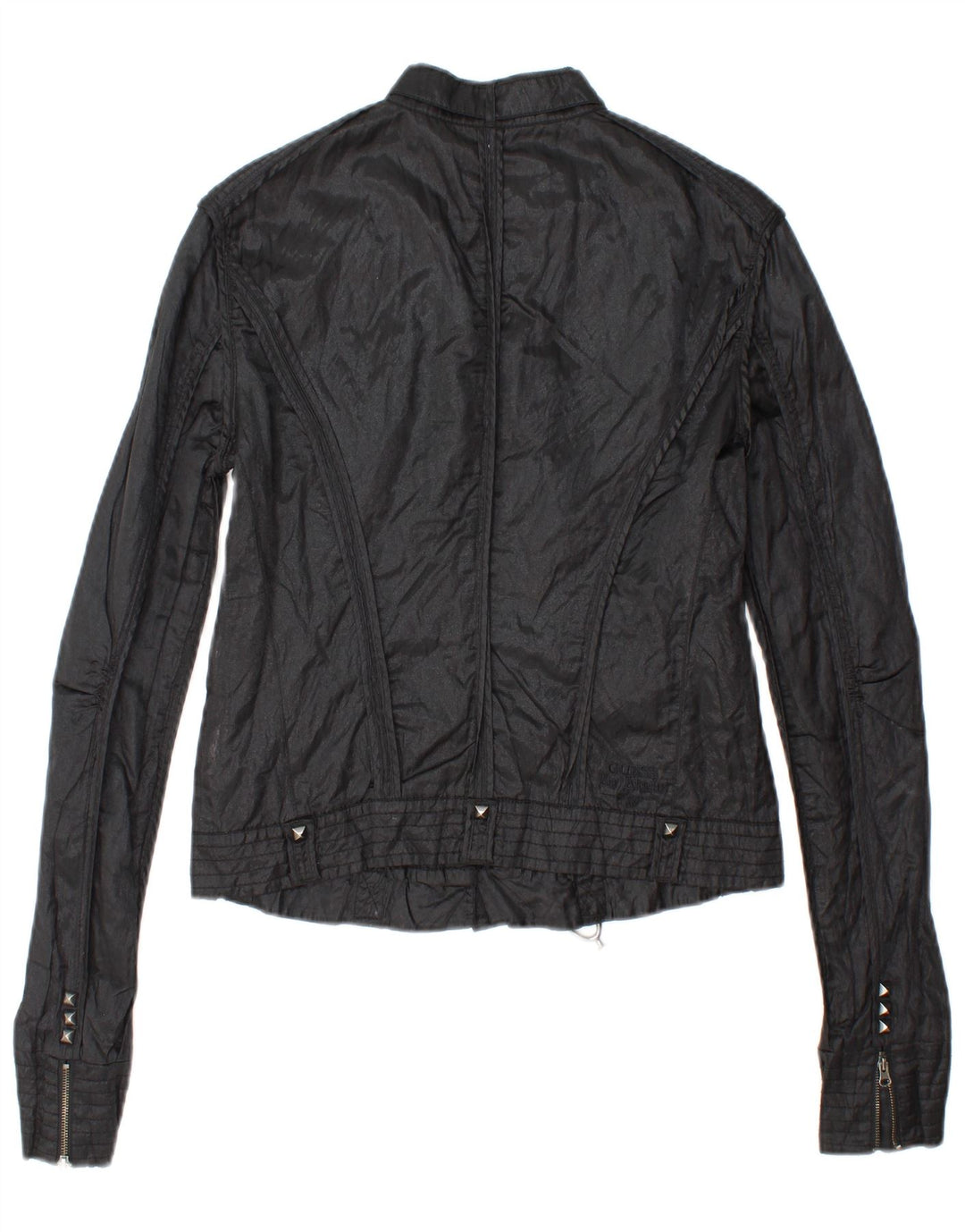 GUESS Womens Crop Utility Jacket UK 14 Large Black Cotton