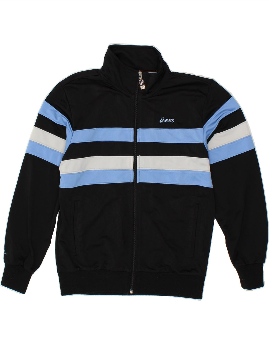 ASICS Boys Tracksuit Top Jacket 11-12 Years Navy Blue Colourblock Vintage Asics and Second-Hand Asics from Messina Hembry 