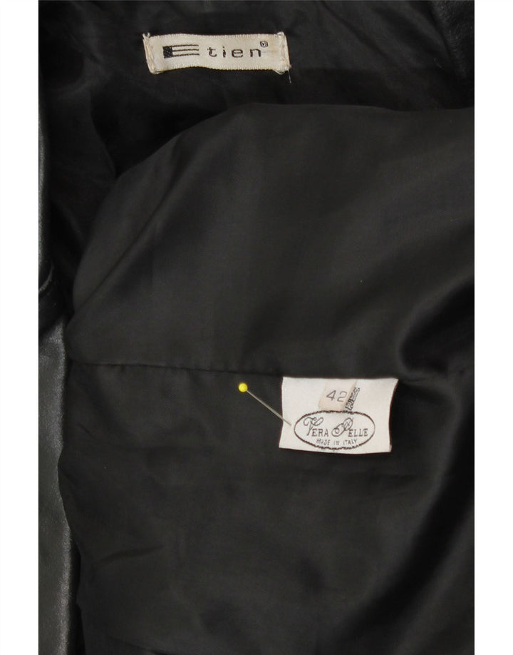 Vintage Womens Leather Coat IT 42 Medium Black Leather