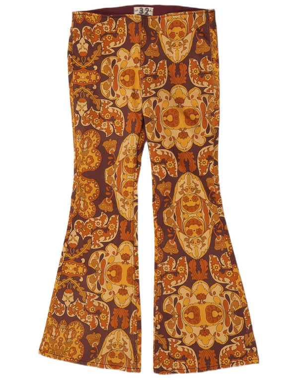 Vintage Womens Flare Casual Trousers UK 18 XL W36 L33 Brown Geometric
