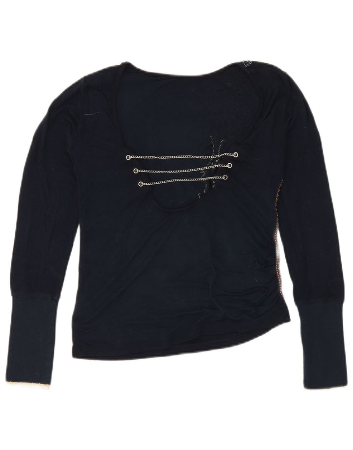 Kor@Kor Womens Abstract Pattern Top Long Sleeve UK 10 Small Navy Blue