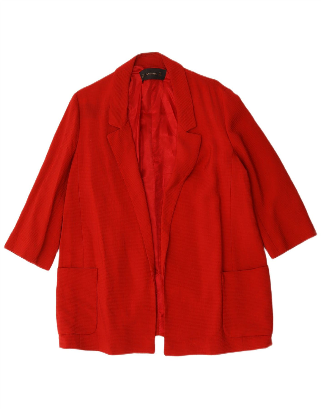 Zara Womens 3/4 Sleeve Open Blazer Jacket UK 16 Large Red