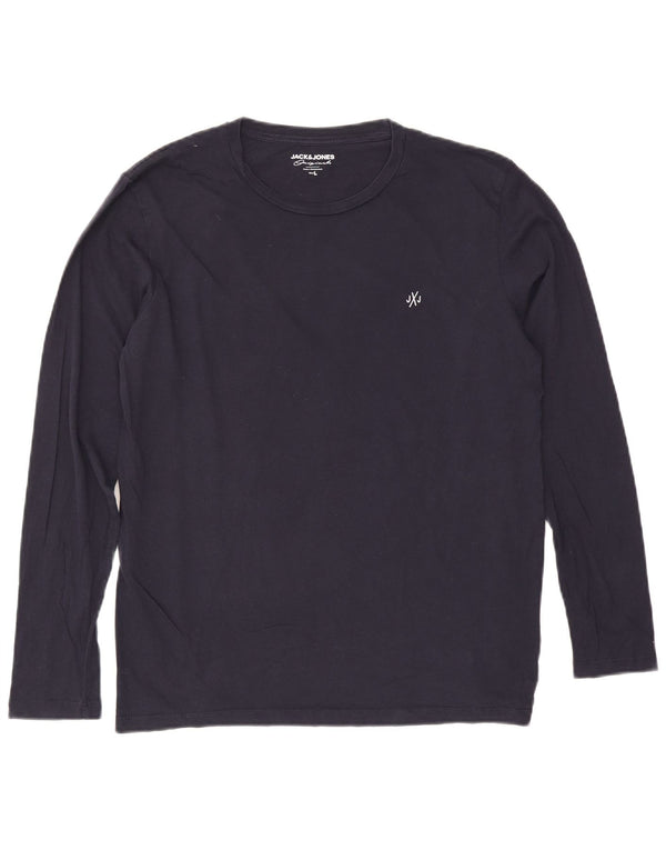 Jack & Jones Mens Top Long Sleeve Large Navy Blue Cotton