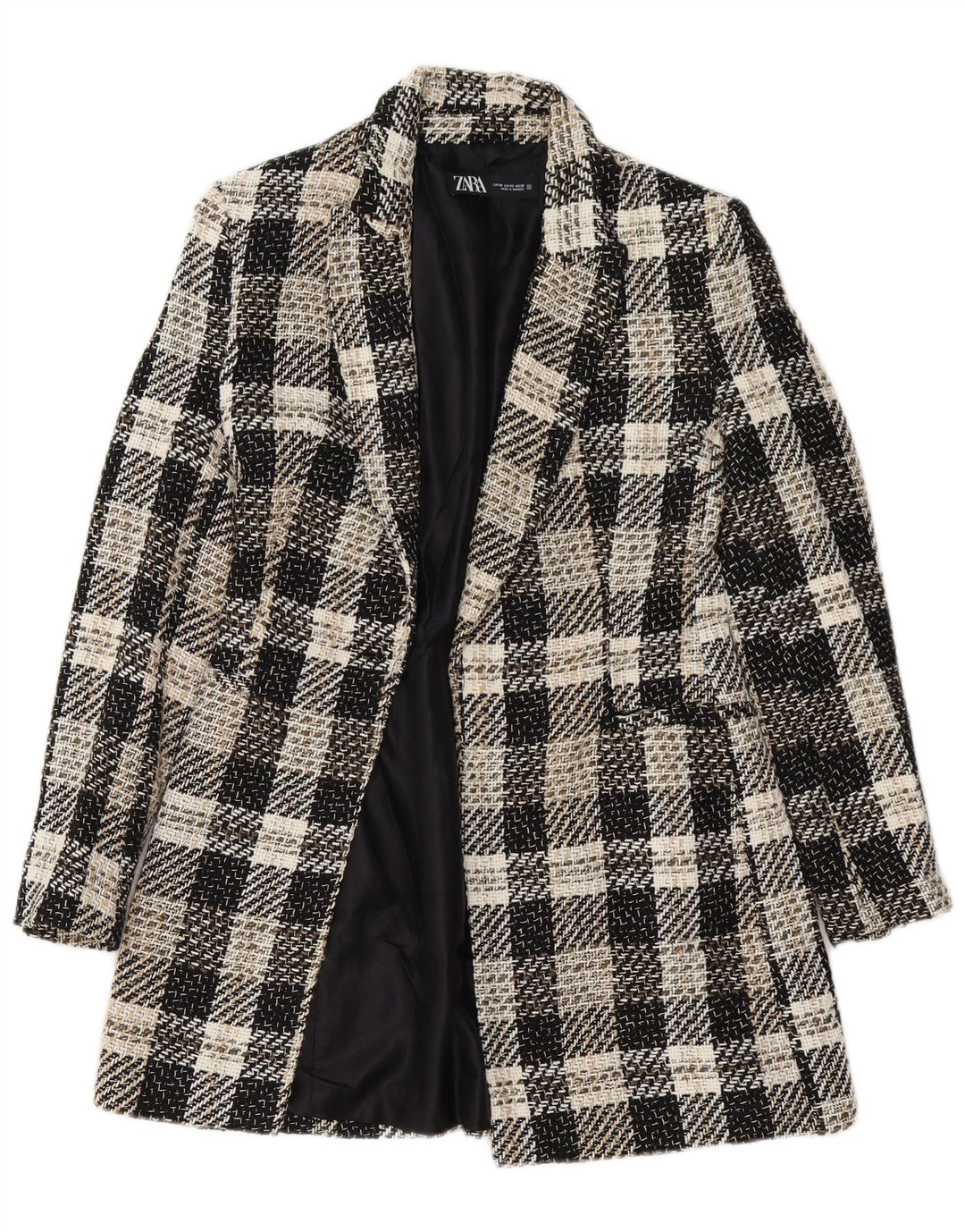 Zara Womens Open Overcoat UK 6 XS Black Check Acetate