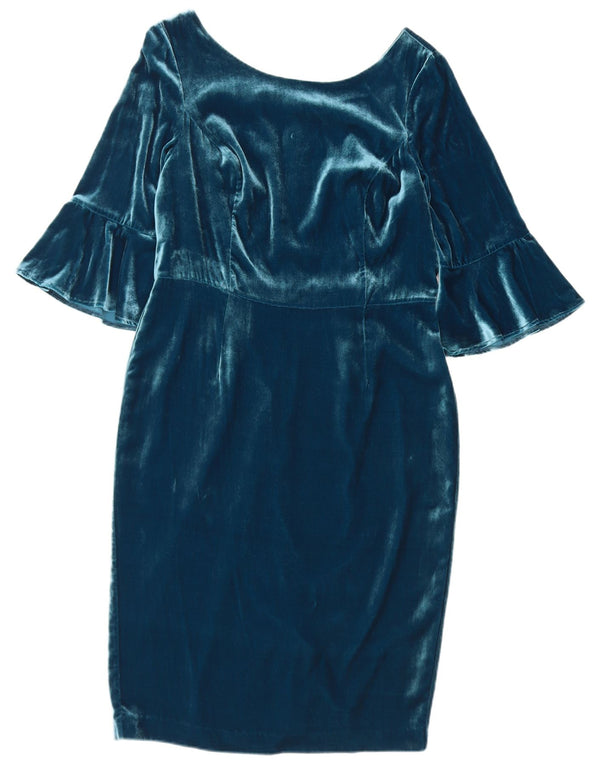 Boden Womens 3/4 Sleeve Velour Sheath Dress UK 12 Medium Blue Viscose
