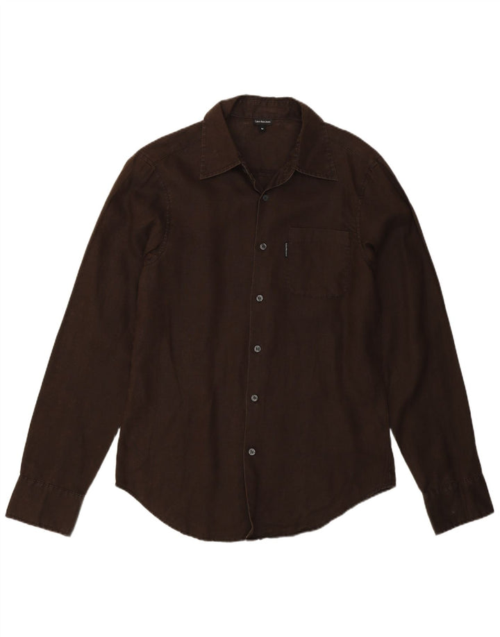 Calvin Klein Jeans Mens Shirt Medium Brown Linen