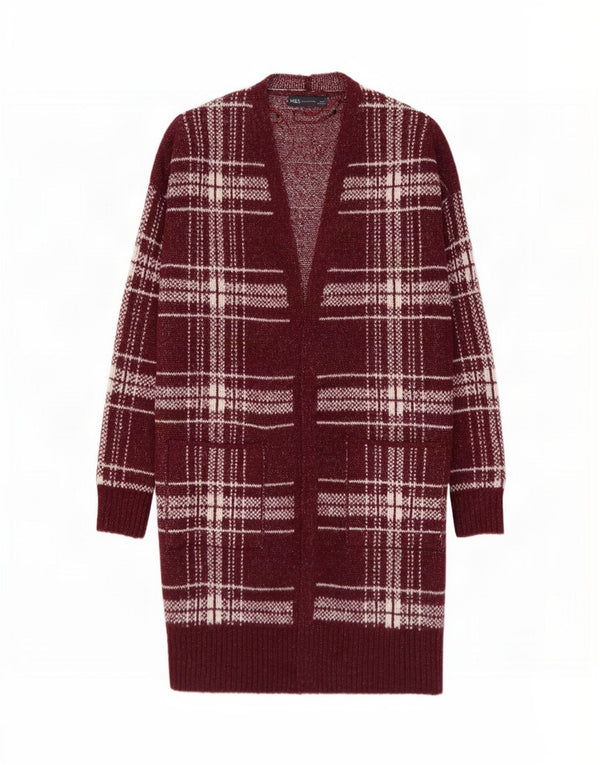 Marks & Spencer Womens Longline Cardigan Sweater UK 14 Medium Burgundy