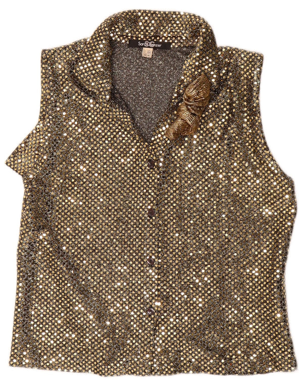 Sara Glenzer Womens Sleeveless Sequin Shirt Blouse UK 12 Medium Gold Nylon