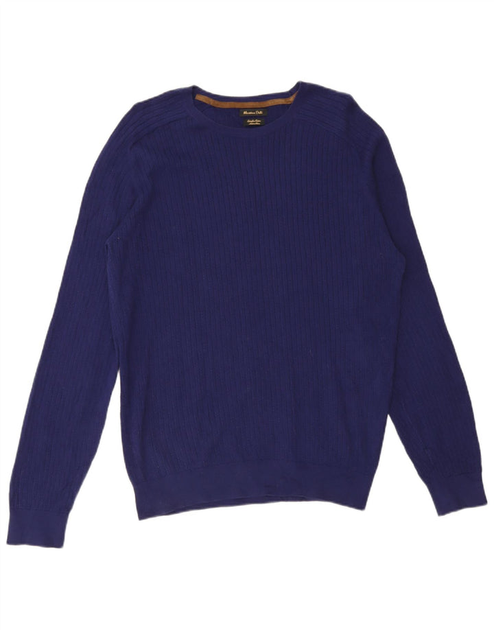 Massimo Dutti Mens Crew Neck Jumper Sweater Large Blue Cotton