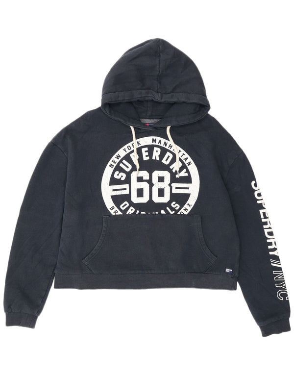Superdry Womens Graphic Oversized Hoodie Jumper UK 14 Medium Navy Blue