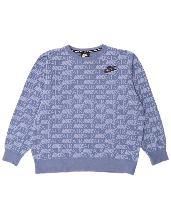 NIKE Womens Graphic Oversized Sweatshirt Jumper UK 14 Medium Blue Cotton
