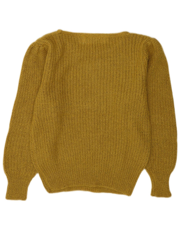 Vintage Womens Boat Neck Jumper Sweater EU 40/42 Medium Khaki Polyacrylic