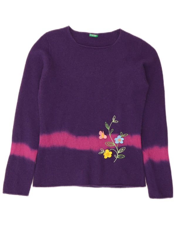 Benetton Girls Boat Neck Jumper Sweater 11-12 Years XL Purple Colourblock