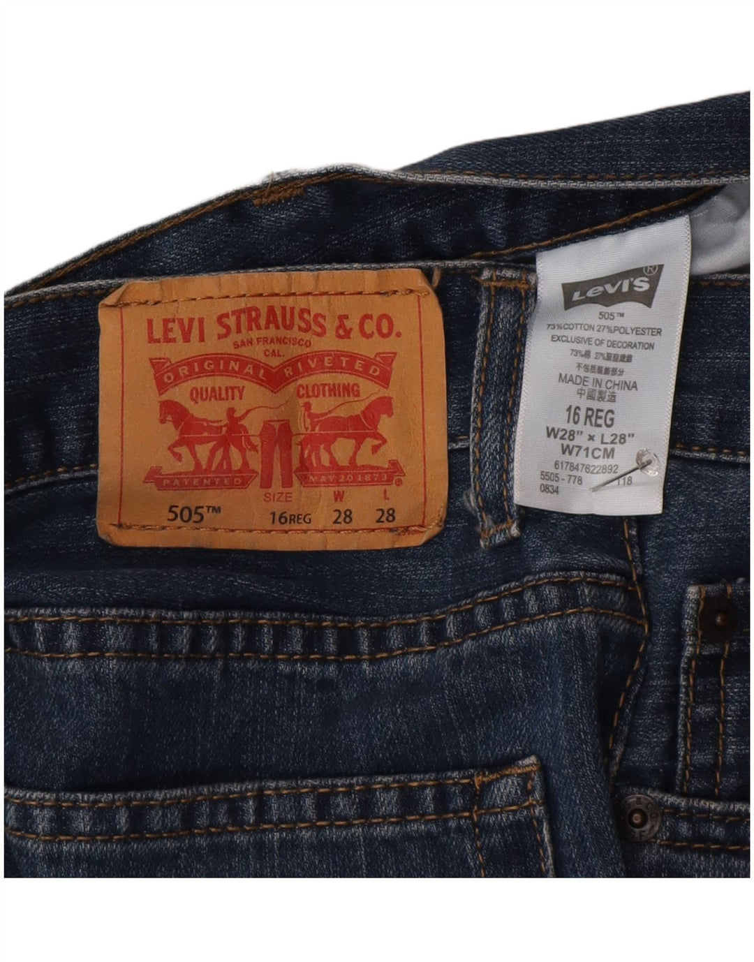 Levi's Boys 505 Regular Straight Jeans 15-16 Years W38 L38 Blue Cotton