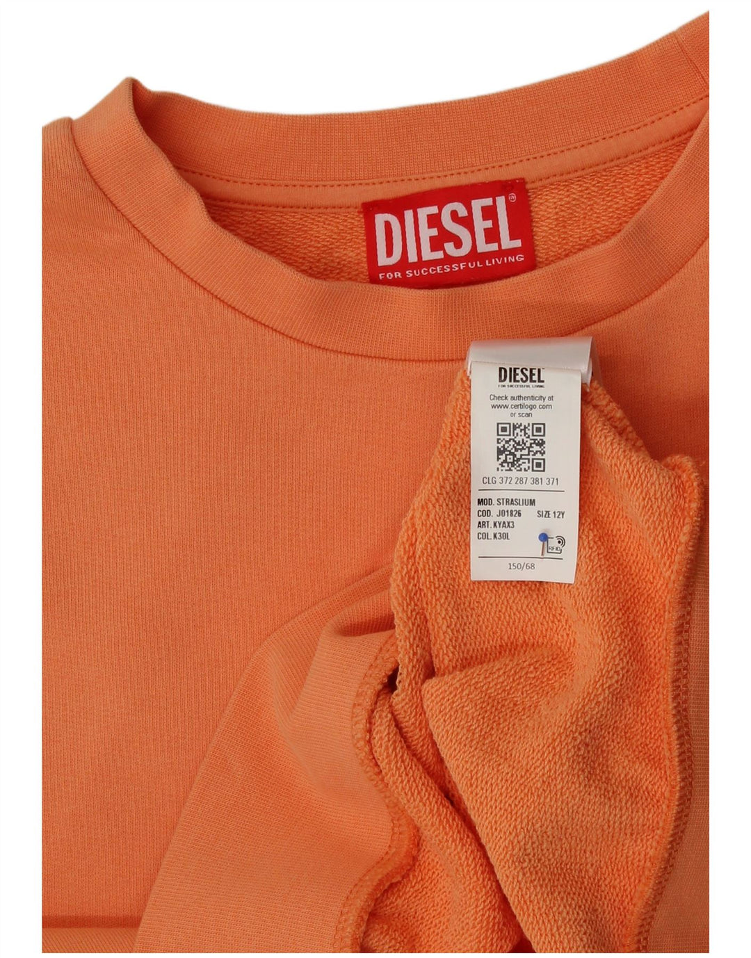 Diesel Girls Graphic Crop Sweatshirt Jumper 11-12 Years Orange Cotton