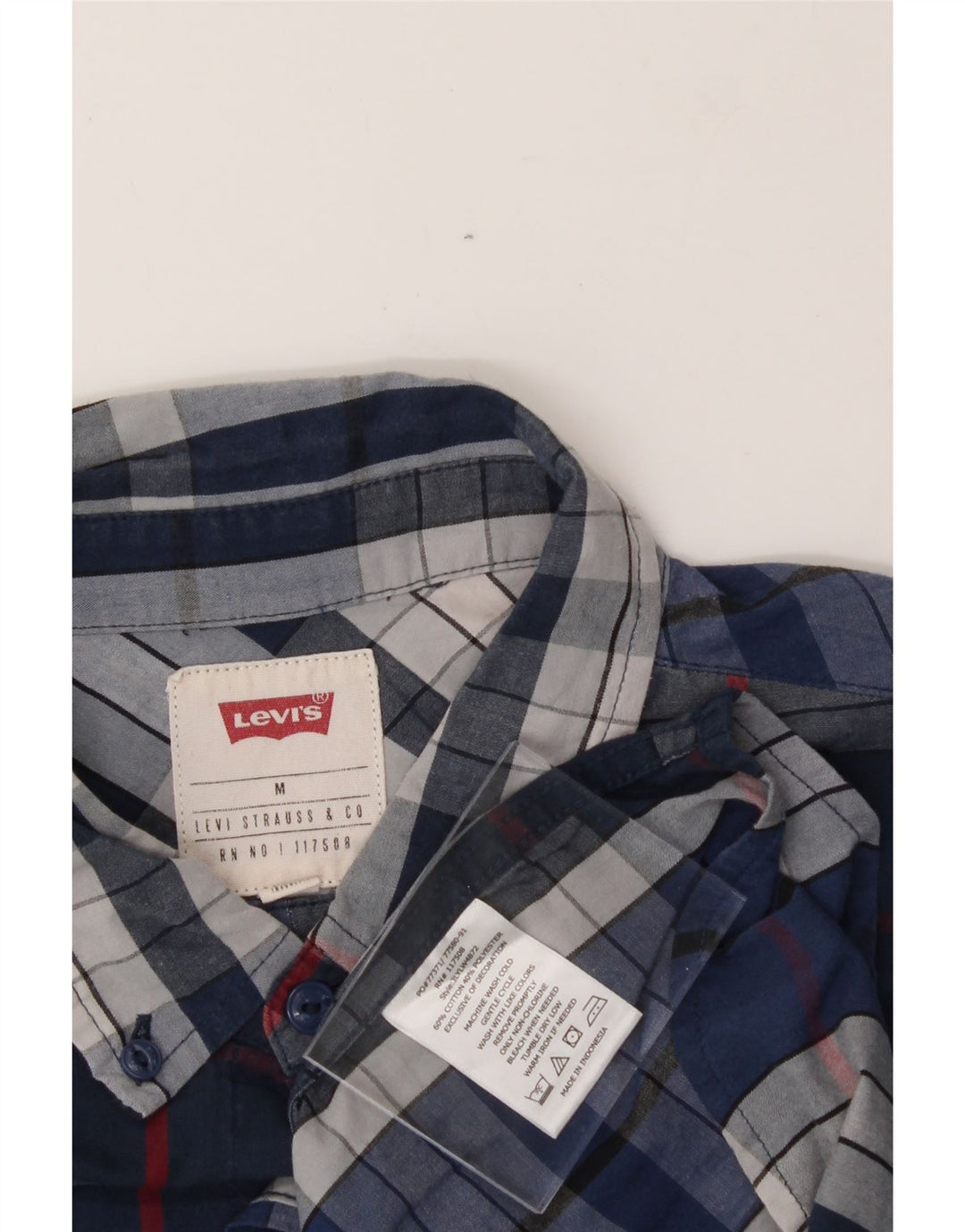 LEVI'S Mens Shirt Medium Navy Blue Check Cotton Vintage Levi's and Second-Hand Levi's from Messina Hembry 