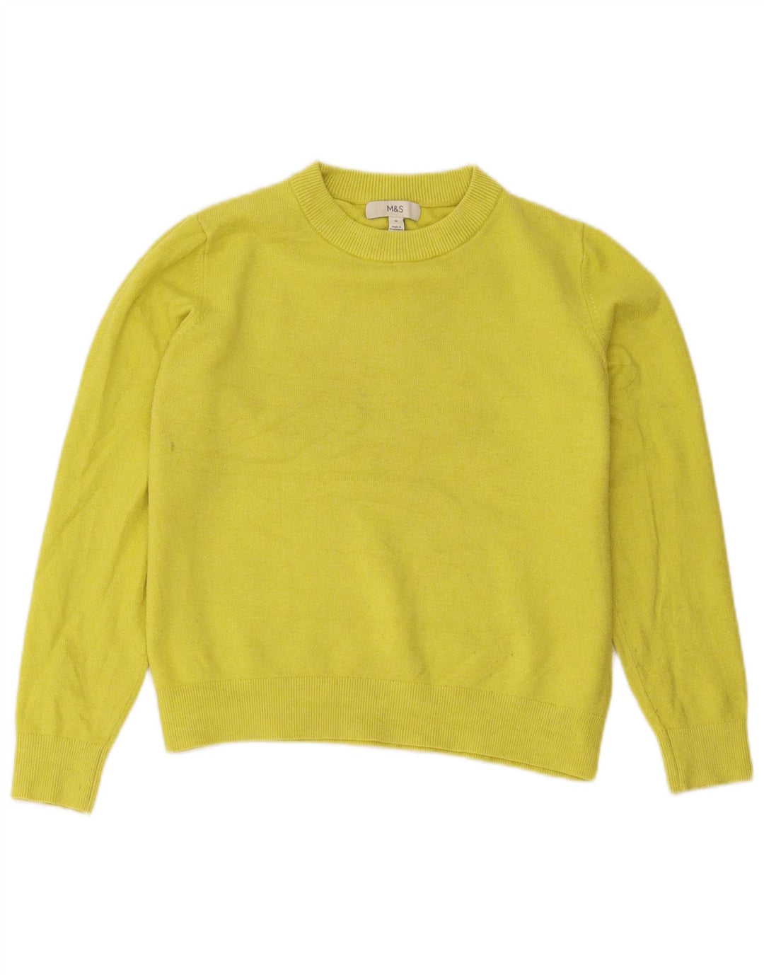 Marks & Spencer Womens Crew Neck Jumper Sweater UK 14 Medium Yellow