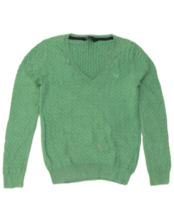 Crew Clothing Womens V-Neck Jumper Sweater UK 8 Small Green Cotton