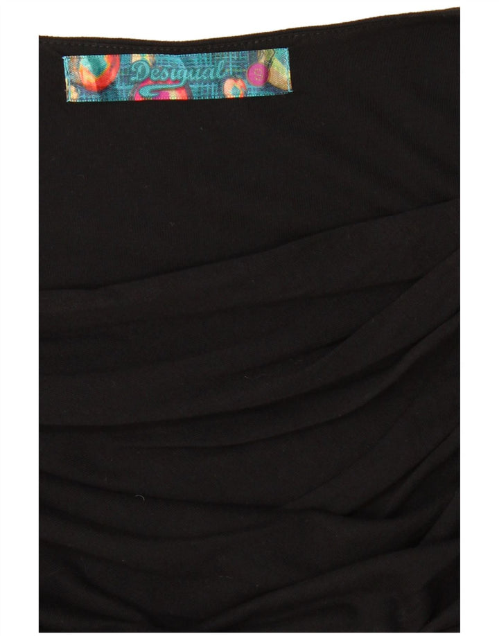 DESIGUAL Womens Graphic Top Long Sleeve UK 10 Small Black Striped