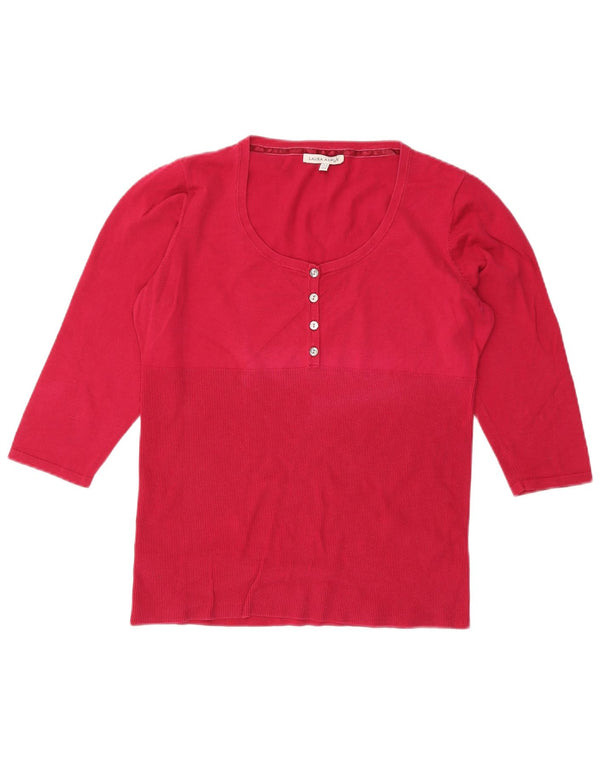 LAURA ASHLEY Womens 3/4 Sleeve Button Neck Jumper Sweater UK 18 XL Red